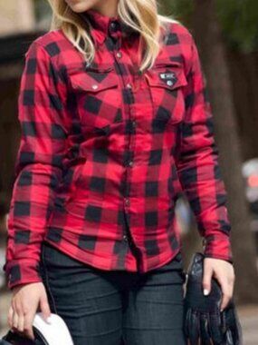 RIDERACT®Motorcycle Shirt Womens Pink  Checkered Flannel Armored Riding Gear